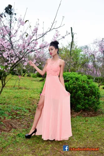 Vestido de festa longo Salmão 