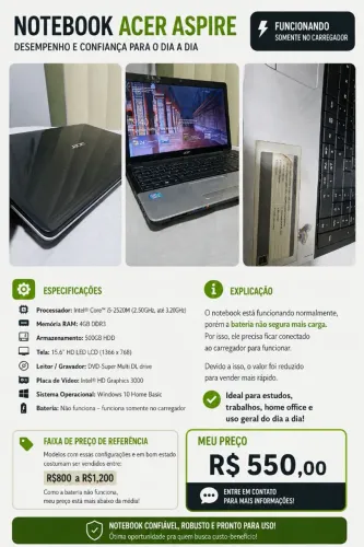 vendo esse notebook acer para estudos