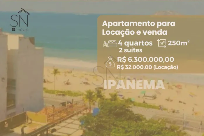 Quadra da praia de Ipanema, 4 dormitórios, 250 m² - venda por R$ 6.300.000 ou aluguel por 
