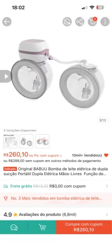 Bomba extratora de leite bubba 