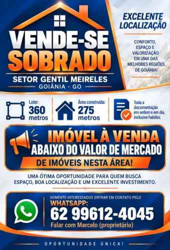 Oportunidade única. Sobrado no Setor Gentil Meireles, 4/4