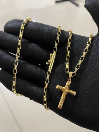Corrente Masculina Com Pingente Moeda Antiga Banhada A Ouro