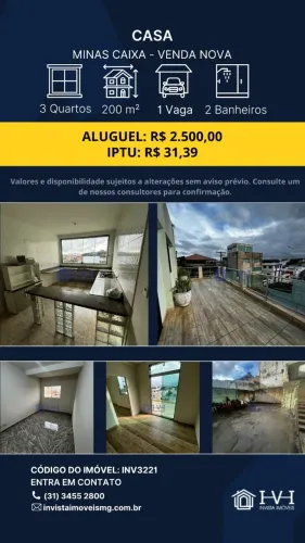 Casa 3 quartos Minas Caixa Locação