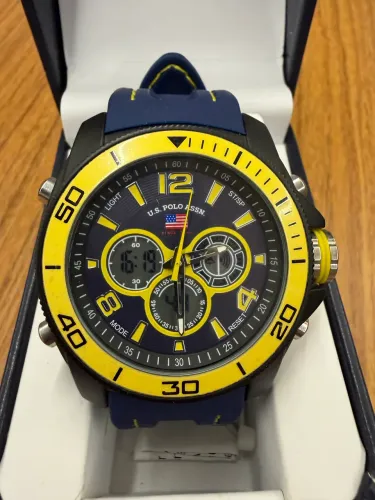 Relógio U.S. Polo Assn Original Masculino Ana-Digi Azul e Amarelo Esportivo