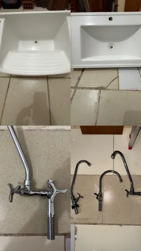 Tanque de cozinha, pia de banheiro e três torneiras docol (tudo novo)