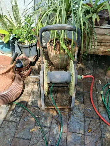 Enrolador de mangueira de jardim verde