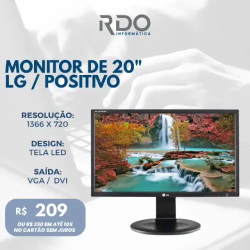 Monitor LG 20" LED 1366x720 VGA DVI Positivo -Monitor de alta qualidade!