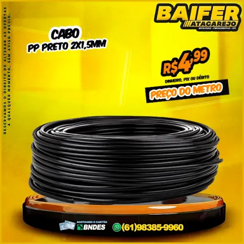 Cabo PP Preto 2x1,5mm