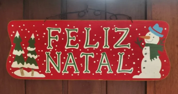 Placa Decorativa de Natal em Madeira