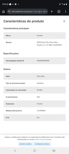 Par Mini Gbic Sfp+ Huawei 10g Sm 10km 1310nm Kit Óptico