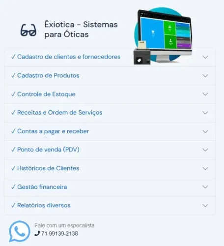 Sistemas para Óticas, Lojas de Roupas, Vestuários, Assistência técnica, PDV.