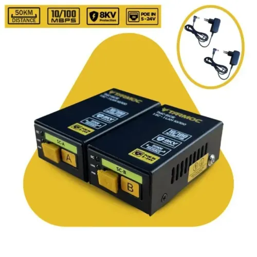 PAR DE CONVERSOR DE FIBRA ÓPTICA MÍDIA TARMOC TMC-1SC1E-P 10/100 Mbps RJ-45 A+B SC 50KM