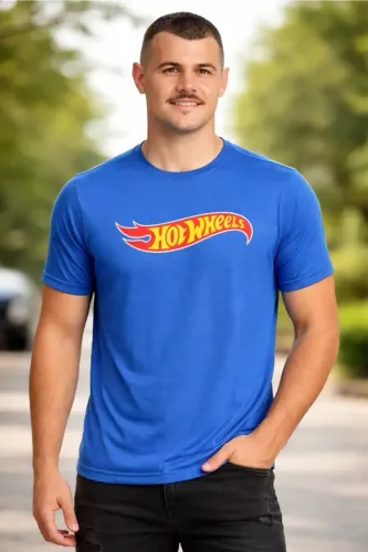  Camiseta Masculina Hot Wheels Azul Royal 100% Algodão