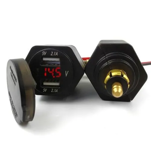 Tomada Dupla Usb Com Voltímetro Para Motos Bmw, Triumph