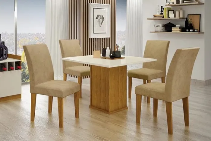 Mesa Napoli 90×90 C 4 Cadeiras Olímpia Pena Caramelo Até 12x