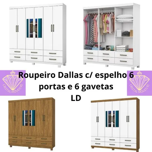 Roupeiro Dallas c/ espelho 6 portas e 6 gavetas LD