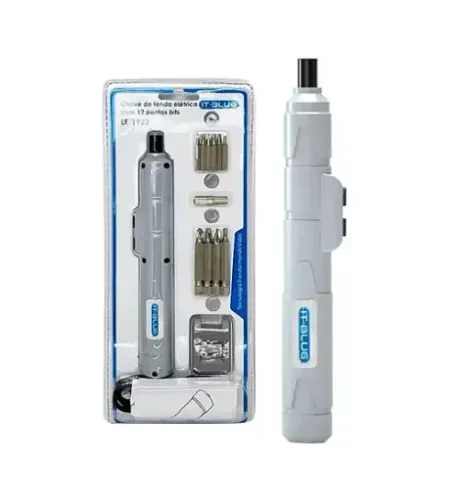 CHAVE DE FENDA ELETRICA RECARREGAVEL COM 12 PONTAS BITS IT BLUE LE-1923