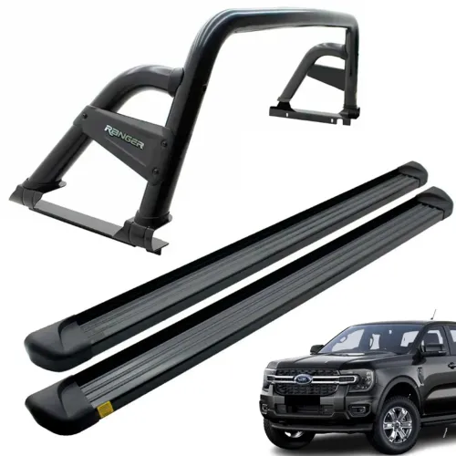 Kit santo antônio ST e estribo alumínio Track preto Ranger cabine dupla 2013 a 2023