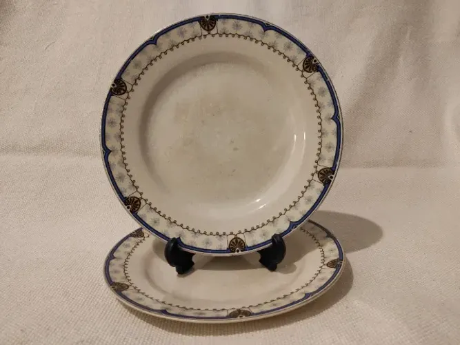 Par de Pratos de Sobremesa 20,5cm Antigo Floral Azul com Dourado