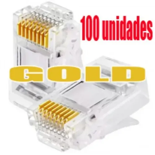 conector rj45 cat5e premuim banho de ouro GOLD 100 unidades 1730 d361