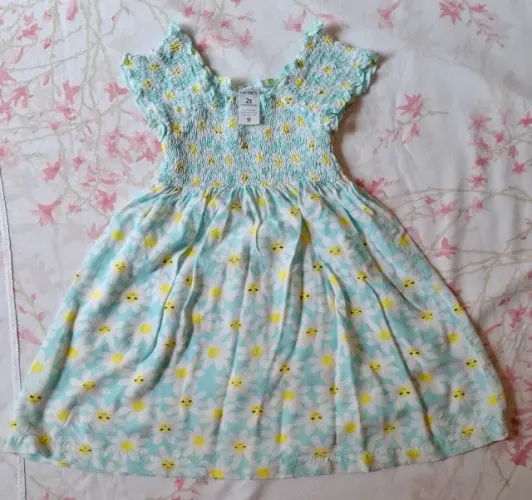 Vestido azul claro florido infantil Carter's - Tamanho 2t