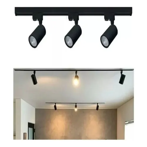 Trilho para 3 Lâmpadas led 7w Preto - Iluminação Moderna