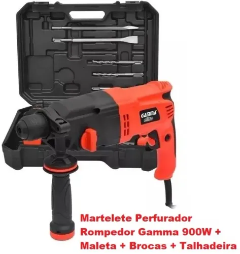Martelete Perfurador e Rompedor Gamma 900W 3J SDS Plus com Maleta Brocas Talhadeira 220V