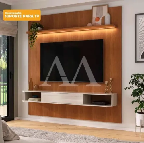 Painel de TV Moderno com Prateleira e Iluminação