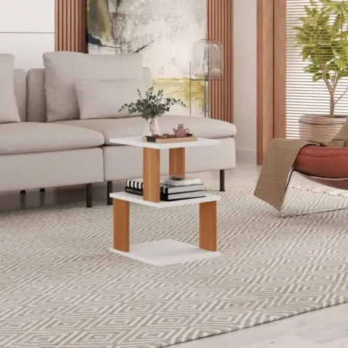 Mesa de Centro Sala MDF Branca e Amadeirado Freijo 