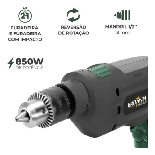 Furadeira Profissional 850W BFUE04 Função impacto + Reversão Britânia 220V + Garantia