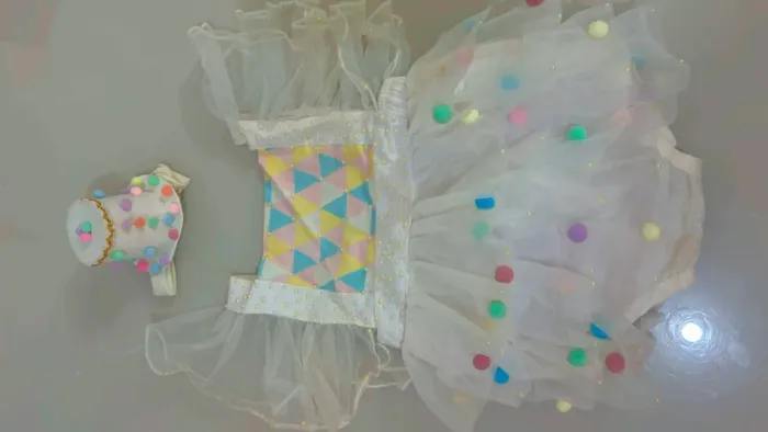 Fantasia tema circo Candy ,menina tule com bolinhas coloridas para bebê 1 ano ! 