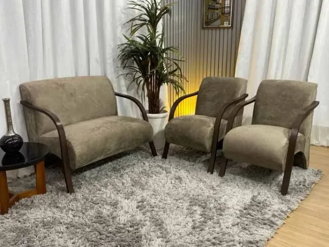 Conjunto de Poltronas 2x1x1 Cappuccino Braço Madeira