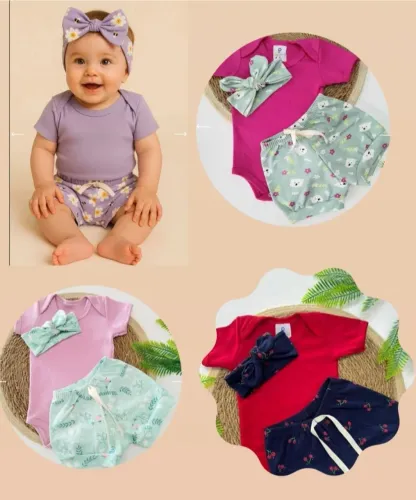 Kit com 3 conjunto body ,short e turbante P M e G