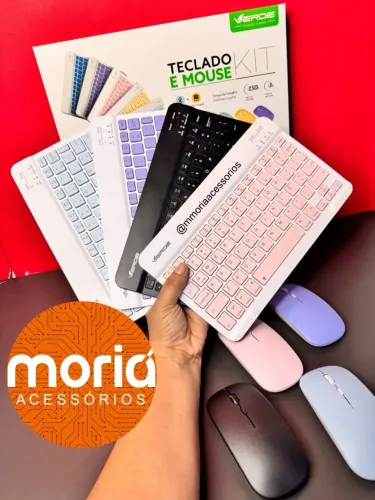 Kit Teclado e Mouse Bluetooth Sem Fio Tablet, Celular e IPad