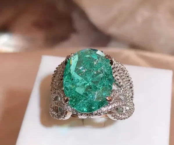 Anel Moissanite Verde Prata 925 Tamanho 17 