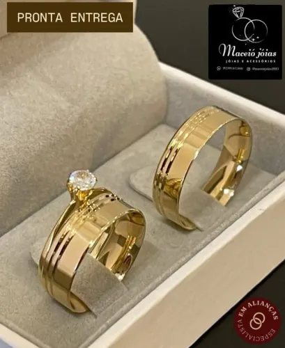 KIT TRIO DE ALIANÇAS NOIVADO E CASAMENTO 