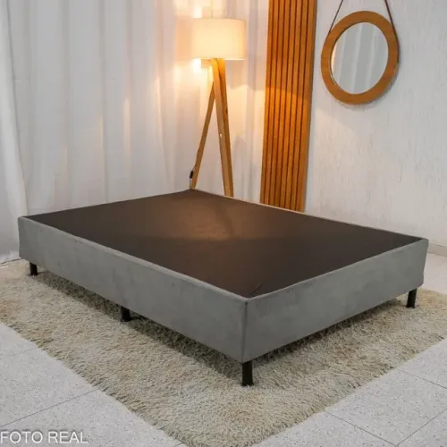 Base Box Casal Sued Cinza Nosso Sonho Frete Grátis - Até 12x S/ Juros