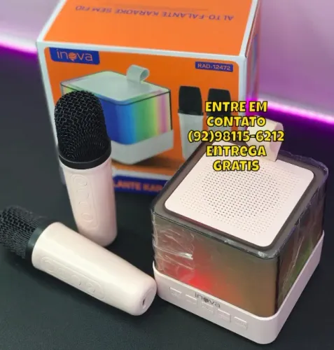 MAIS VENDIDA! Caixinha de som karaoke bluetooth com microfones