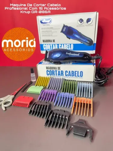 Maquina De Cortar Cabelo Profissional Com 15 Acessórios Knup QR-086A