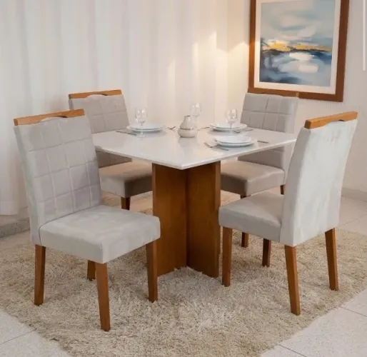 Conjunto de Jantar Arezzo 4 Lugares Cinamomo com Cadeiras Veludo Bege