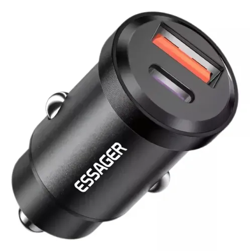 Carregador Veicular Carga Rápida Essager 30w Usb A e Tipo C Para Carro Celular Smartphone