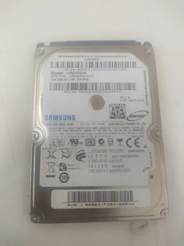 HD Samsung 250GB 2.5" SATA para Notebook - Saudável e Testado