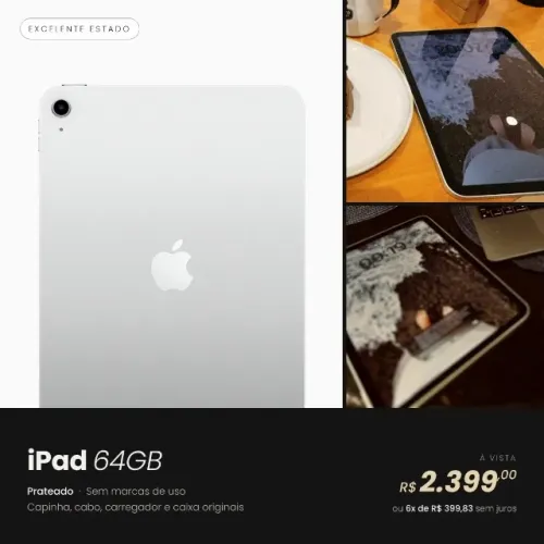 iPad A16 128GB Wi-Fi Prateado - Excelente estado, bateria 92%