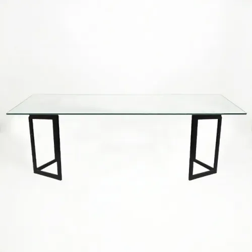 Mesa para escritório em vidro translúcido e metal preto 2m x 70cm - Usada