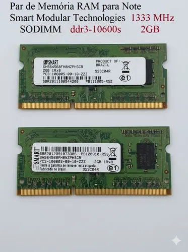 Par de memória RAM Smart Modular Technologies 1333 MHZ SODIMM ddr3-10600s 1Rx8 2GB