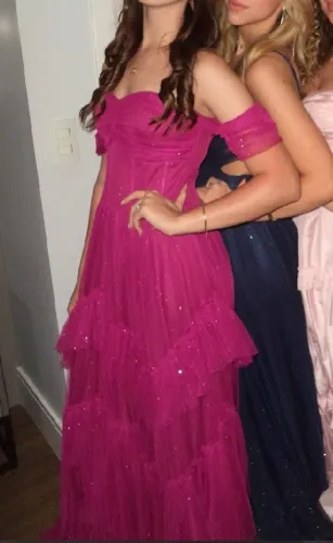 Vestido Longo Festa Rosa Brilho P