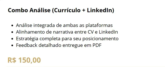 Análise de Currículo + LinkedIn - R$150