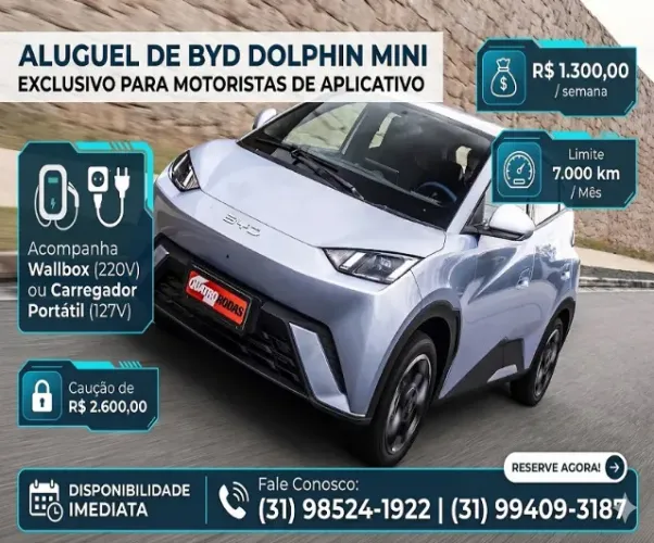 BYD DOLPHIN MINI (2026/2027) - LOCAÇÃO PARA MOTORISTA DE APP