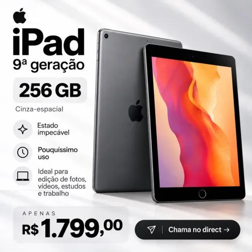 APPLE IPAD 9ª GERAÇÃO | 256 GB | CINZA-ESPACIAL | IMPECÁVEL