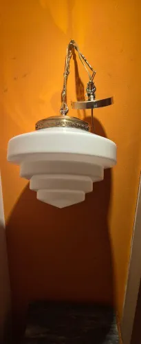 ART DECO gigante Luminária de   teto ou mesa com cúpula de opalina branca  belíssima rara 